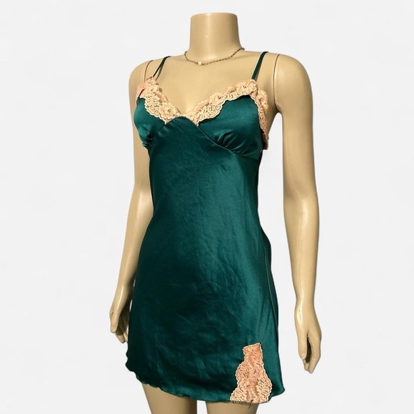 Other - Satin Turquoise Chemise with Lace Accents
